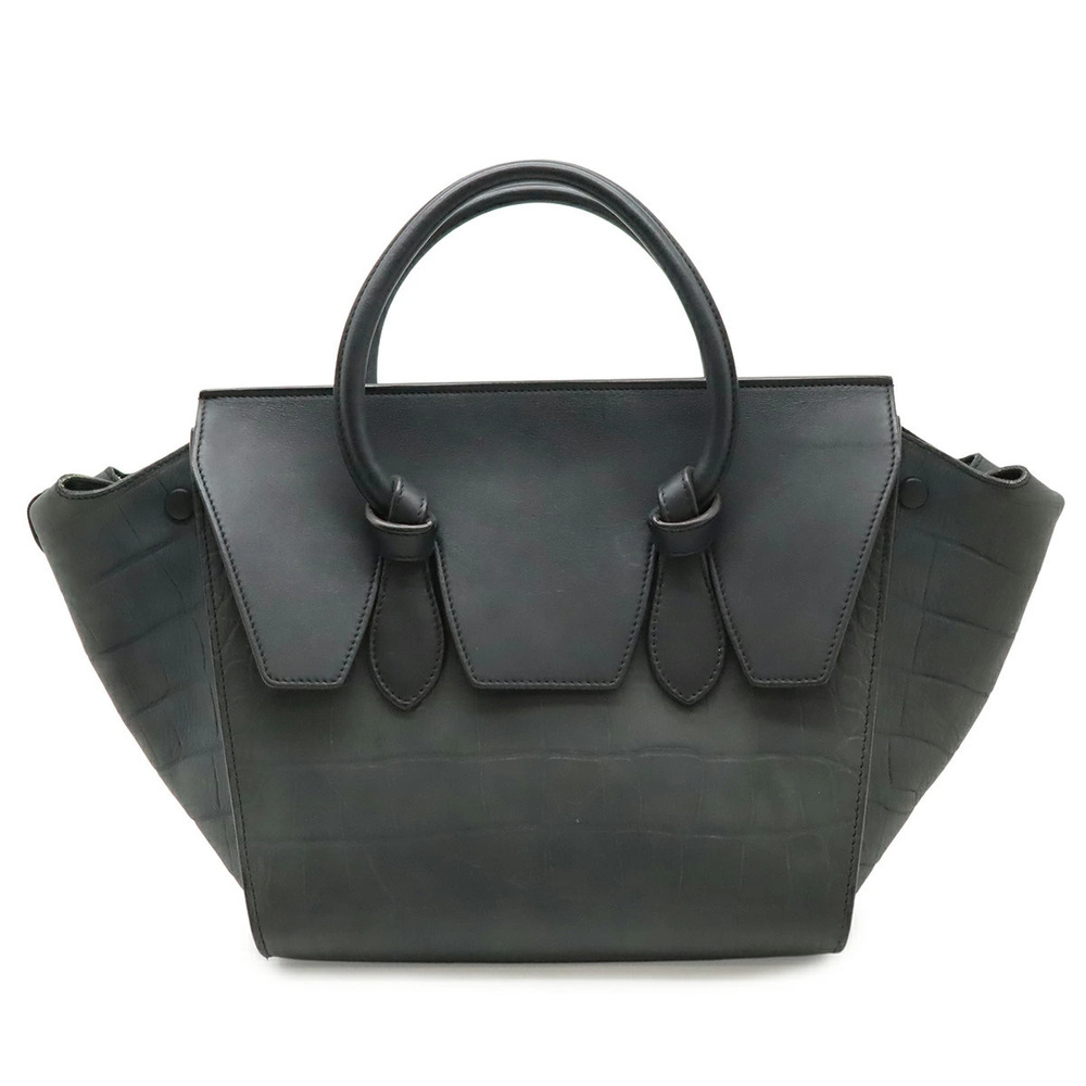 Celine TIE Bag Handbag Tote Embossed Leather Black Navy Blue